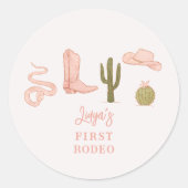 Cowgirl Land 1e Verjaardag Feest Favor Ronde Sticker (Voorkant)