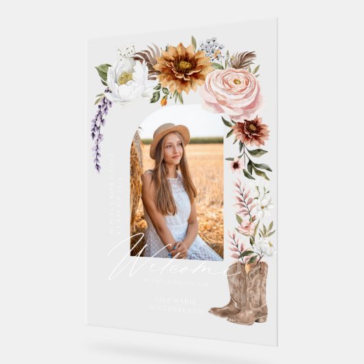 Cowgirl Land Western Foto Afstuderen Welkom Acryl Bord (Hoek)