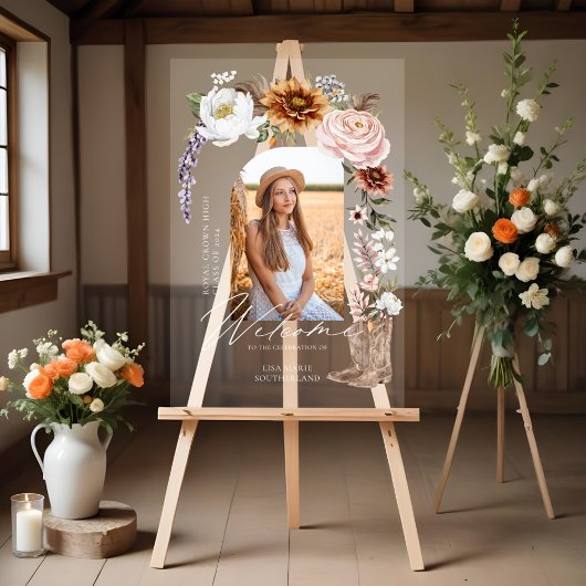 Cowgirl Land Western Foto Afstuderen Welkom Acryl Bord