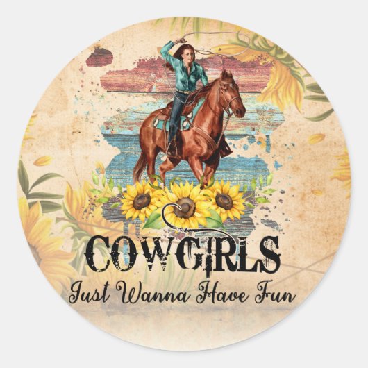 Cowgirl Land Western Ronde Sticker (Voorkant)