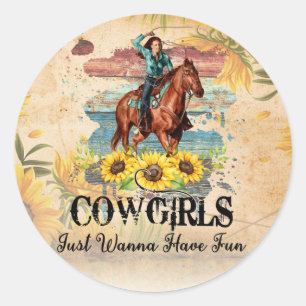 Cowgirl Land Western Ronde Sticker