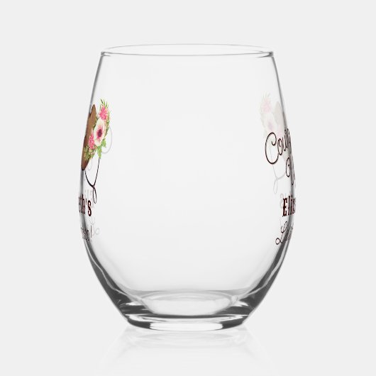 Cowgirl Last Rodeo Rustiek Roze Bloemen Custom Wijnglas Zonder Voet (Rechts)