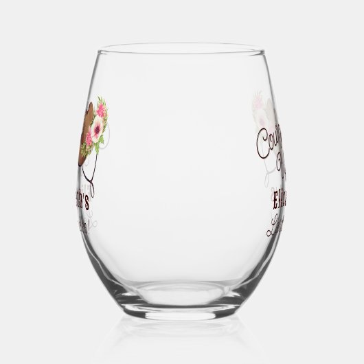 Cowgirl Last Rodeo Rustiek Roze Bloemen Custom Wijnglas Zonder Voet (Links)