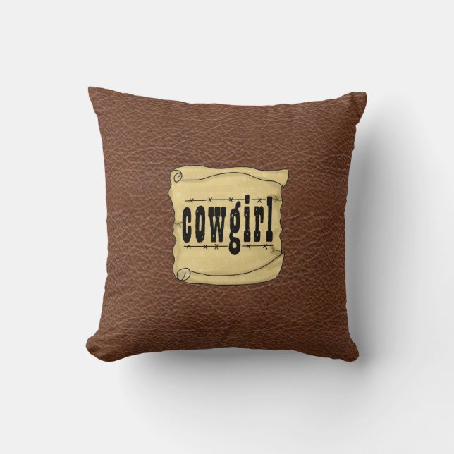 Cowgirl Leather Print Scroll MoJo Sierkussen (Voorkant)