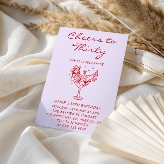 Cowgirl Martini Cheers to Thirty 30th Birthday Kaart