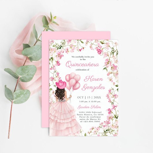 Cowgirl met ballonnen Quinceañera Uitnodiging