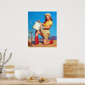 Cowgirl met Coffee Pin Up Poster (Keuken)