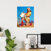 Cowgirl met Coffee Pin Up Poster (Thuiskantoor)