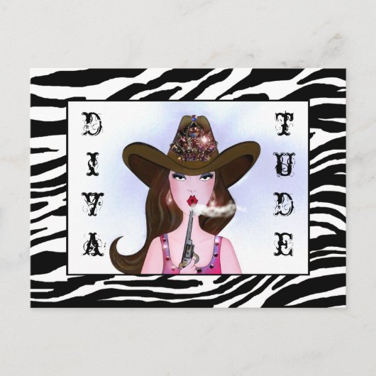 Cowgirl met "DIVAtude" Briefkaart (Voorkant)