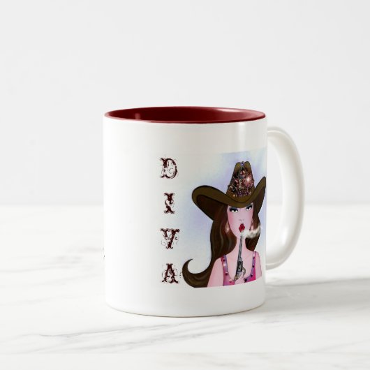 Cowgirl met DIVAtude-Mok Tweekleurige Koffiemok (Voorkant rechts)