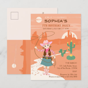 Cowgirl met een lasso en cactussen Kids Verjaardag Uitnodiging Briefkaart