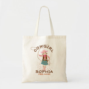 Cowgirl met een lasso en cactussen Kinderverjaarda Tote Bag