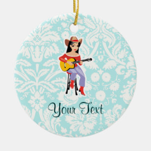 Cowgirl met Guitar; Cute Keramisch Ornament