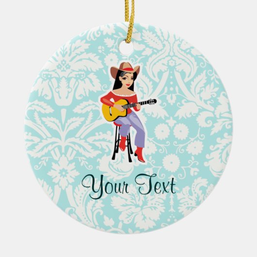 Cowgirl met Guitar; Cute Keramisch Ornament (Voorkant)