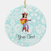 Cowgirl met Guitar; Cute Keramisch Ornament (Achterkant)