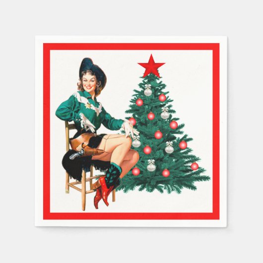  cowgirl met kerstboom op wit servet (Voorkant)