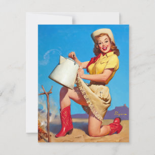 Cowgirl met koffiepin-up kaart
