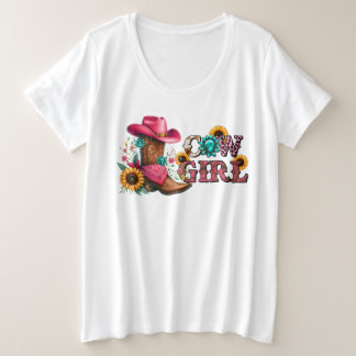 CowGirl met laarzen en bloemen Grote Maat T-shirt