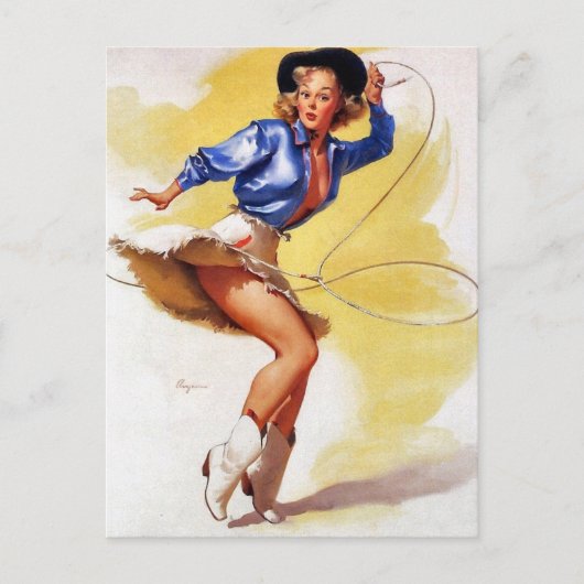 Cowgirl met Lasso Pin-Up Briefkaart (Voorkant)