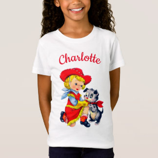 Cowgirl met schattige hond, gepersonaliseerde naam t-shirt
