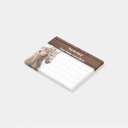 Cowgirl met Stetson waterverf paard western Post-it® Notes (Schuin)