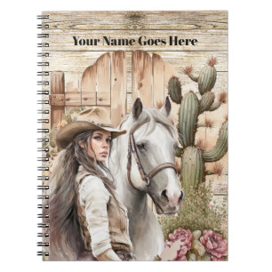 Cowgirl met waterverf cactus floral notitieboek