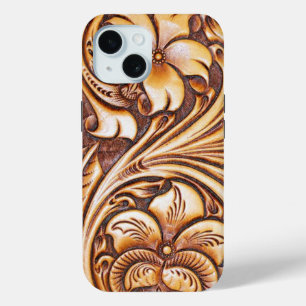 Cowgirl mode western land bloemenleer iPhone 15 case