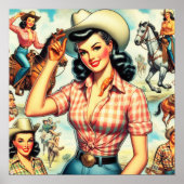  cowgirl naadloze illustratie poster (Voorkant)