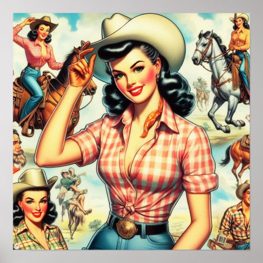  cowgirl naadloze illustratie poster (Voorkant)