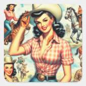  cowgirl naadloze illustratie vierkante sticker (Voorkant)