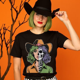 Cowgirl naar het bot Western skelet Halloween T-shirt