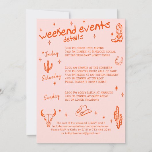 Cowgirl Nashville Laatste Rodeo Bachelorette Weeke Kaart (Achterkant)