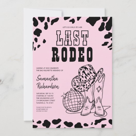 Cowgirl Nashville Pink Bachelorette Party Weekend Kaart (Voorkant)