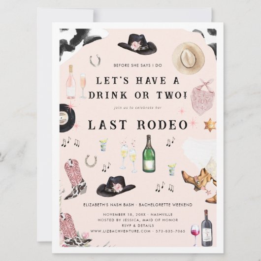 Cowgirl Nashville Pink Last Rodeo | Bachelorette Kaart (Voorkant)