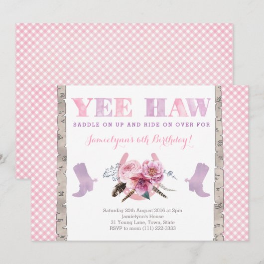 cowgirl nodig met laarzen en hoefijzer kaart (Voorkant / Achterkant)