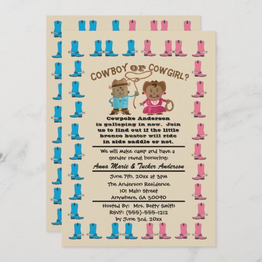 Cowgirl of Cowboy Gender Dispatch Party Kaart (Voorkant / Achterkant)