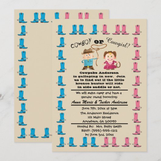 Cowgirl of Cowboy Gender Dispatch Party Kaart (Voorkant / Achterkant)