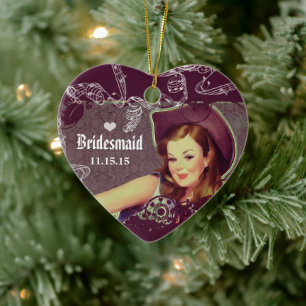 Cowgirl Old Westerne BBQ Paars Bridesmaid Favors Keramisch Ornament