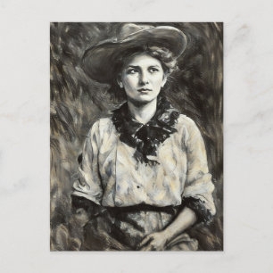 Cowgirl olieverfschildering western art 1800 briefkaart