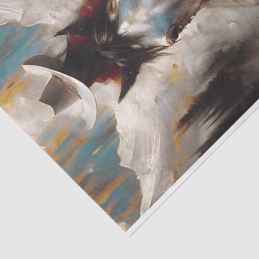 Cowgirl on Black Horse Mountain Decoupage Tissuepapier (Detail)