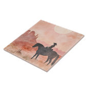 Cowgirl on Horse Southwestern Sunset Scene Tegeltje (Zijkant)