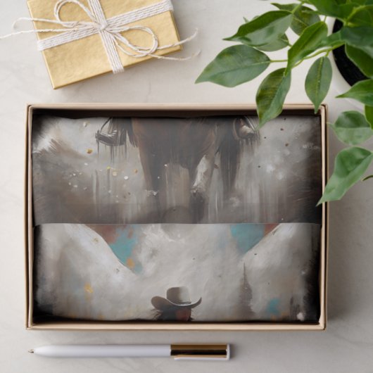 Cowgirl on White Horse Trail Decoupage Tissuepapier (Geschenk)