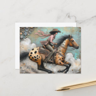 Cowgirl op een Appaloosa Paard Briefkaart