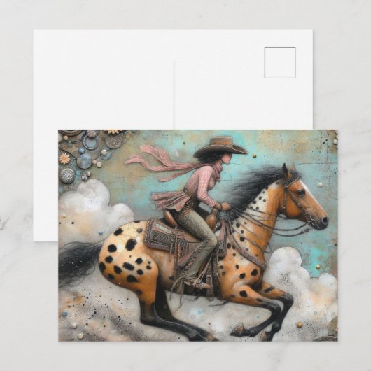 Cowgirl op een Appaloosa Paard Briefkaart (Voorkant / Achterkant)