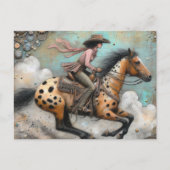 Cowgirl op een Appaloosa Paard Briefkaart (Voorkant)