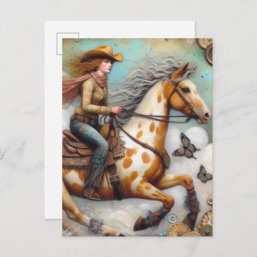 Cowgirl op een Appaloosa Paard Briefkaart (Voorkant / Achterkant)