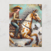 Cowgirl op een Appaloosa Paard Briefkaart (Voorkant)