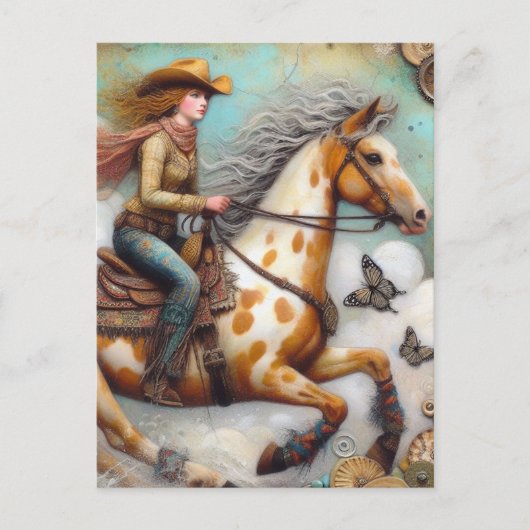 Cowgirl op een Appaloosa Paard Briefkaart (Voorkant)