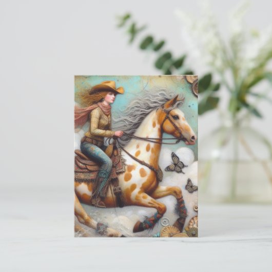Cowgirl op een Appaloosa Paard Briefkaart (Staand voorkant)