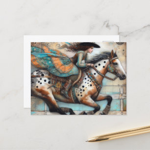 Cowgirl op een Appaloosa Paard Briefkaart